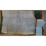 A mid 20th Century autograph album , a 17th Century indenture and a double sided intaglio or seal