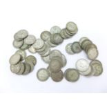 Approximately sixty Pre 1947 silver 3d coins, 85g