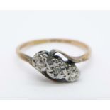 A 9ct gold and platinum set diamond ring, 2g, R