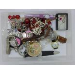A box of watches, jewellery, etc.