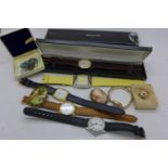 Six lady's and gentleman's wristwatches including a 9ct gold Precimax and a small collection of