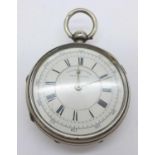 A silver cased centre seconds chronograph pocket watch