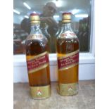 Two bottles of vintage Johnny Walker Red Label whisky