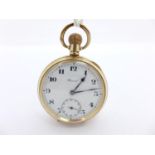 A Record open face gold plated pocket watch