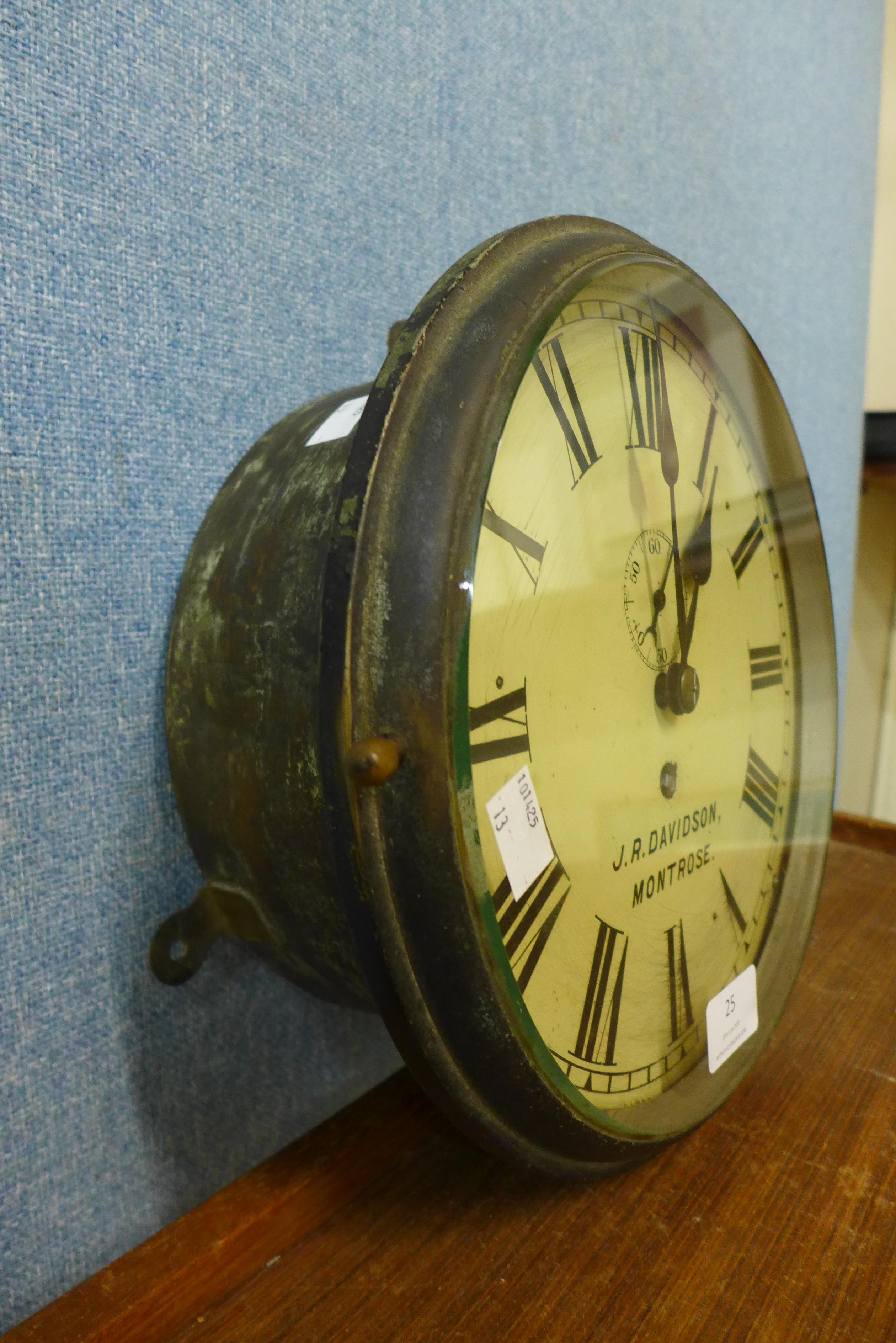 A brass circular ships clock, the dial signed J.R. Davidson, Montrose - Image 4 of 9