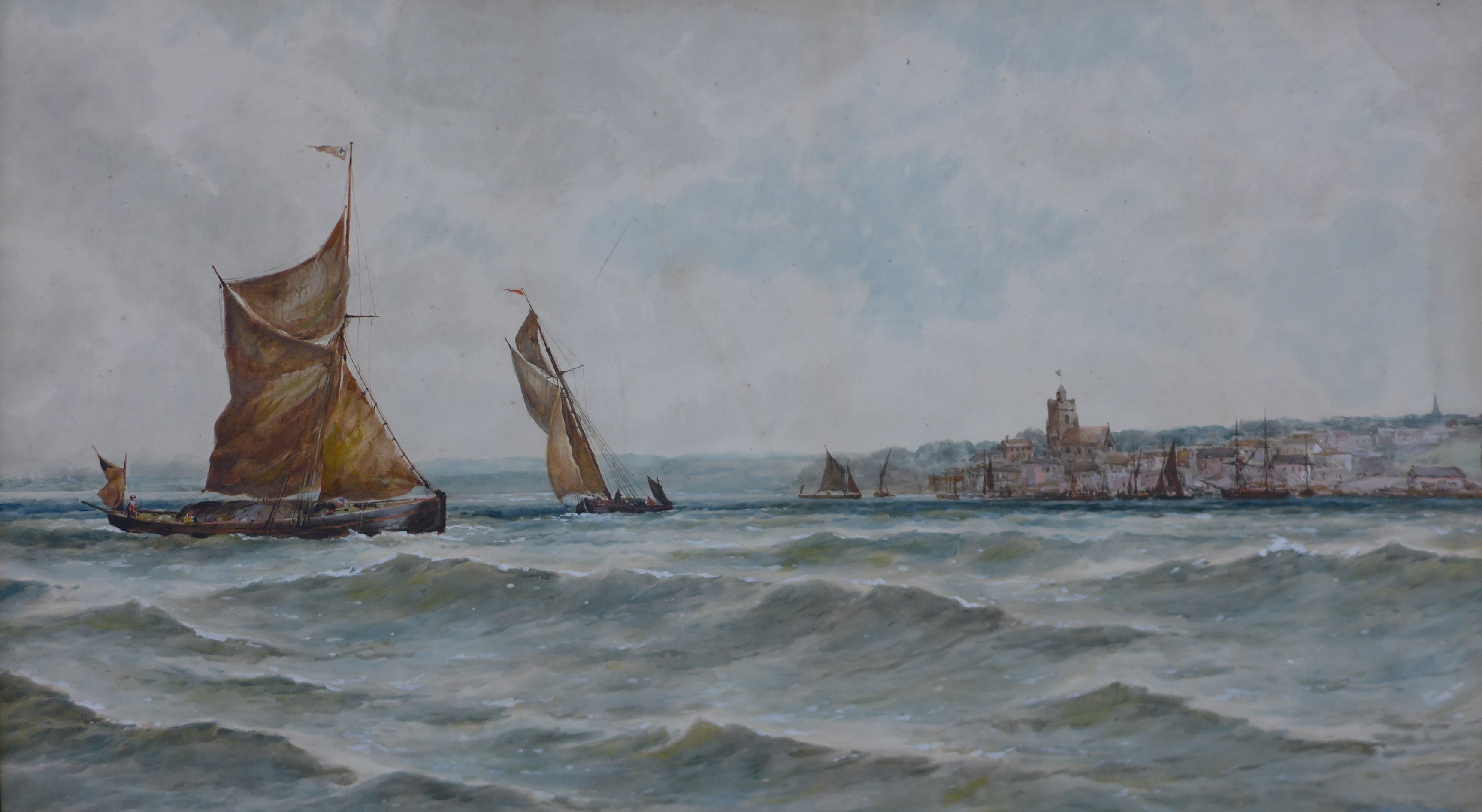 Attributed to Thomas Bush Hardy (1842-1897), Shipping Off The Coast, Yarmouth, watercolour, 61 x - Image 2 of 12