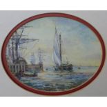 English School (19th Century), oval marine landscape, watercolour, indistinctly signed, 19 x