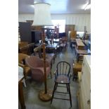 A beech standard lamp and a child's elm and beech high chair