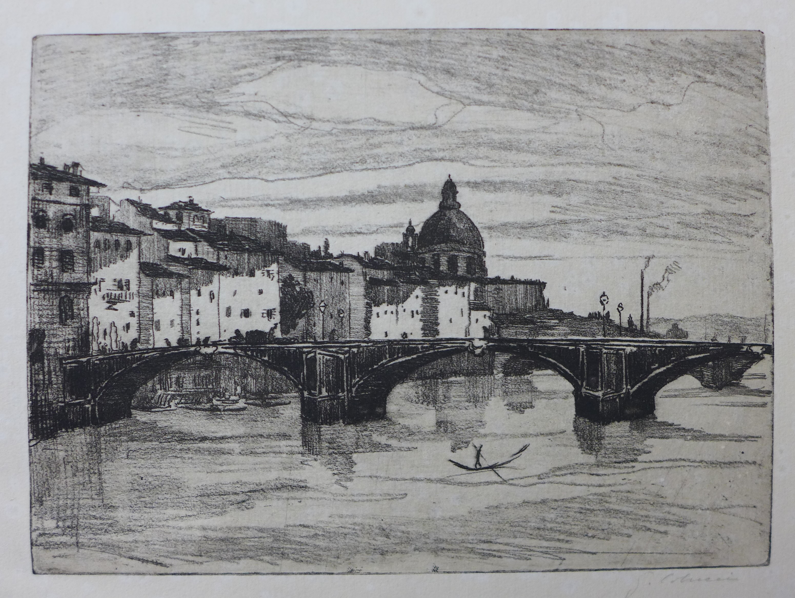 Guido Colucci (1877-1949), signed lithograph, Italian river scene with a bridge, 22 x 30cms - Image 2 of 3