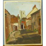 Renate Melinsky, Norfolk village scene, gouache on paper, 42 x 35cms, unframed
