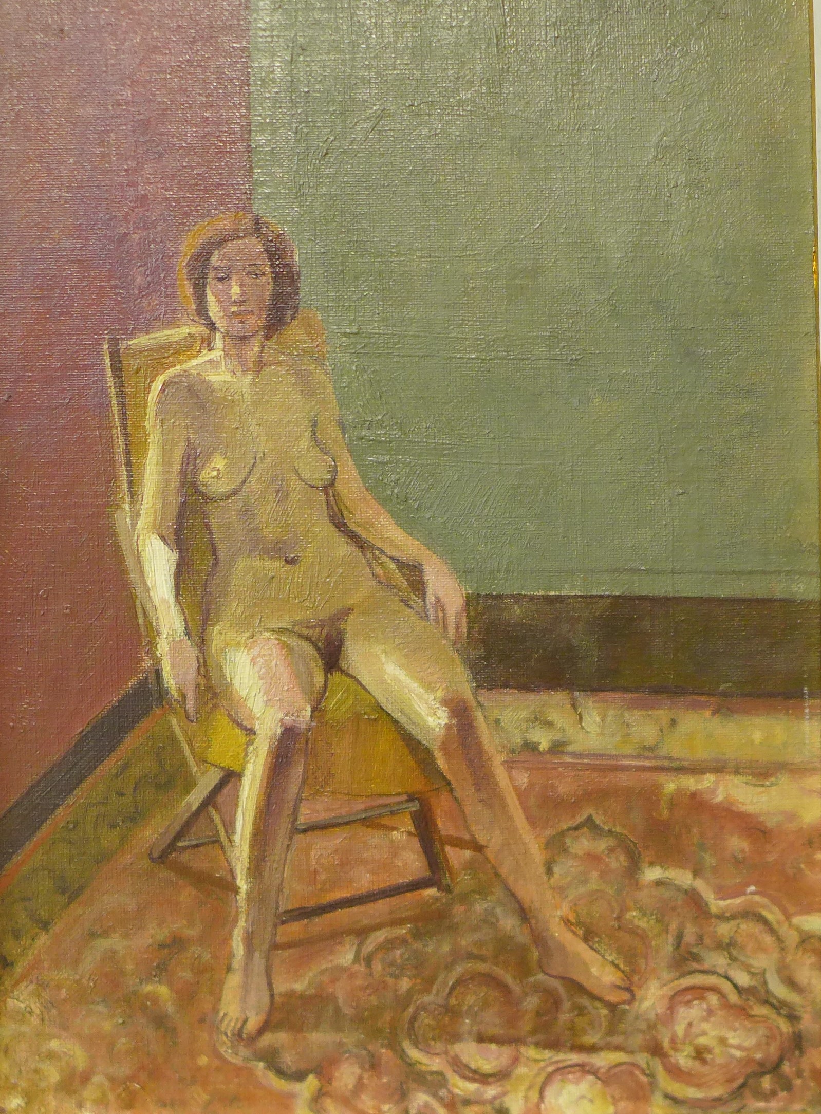 British Modernist School, portrait of a female nude, oil on canvas, indistinctly signed, 38 x 28cms, - Image 3 of 6