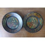 A pair of oriental papier mache pin trays