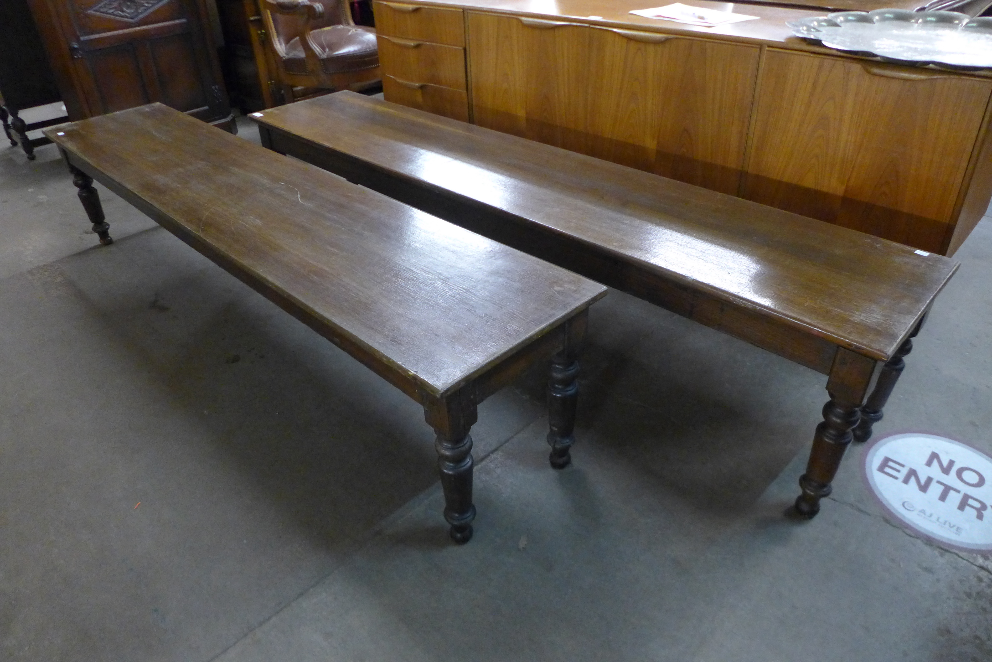 A pair of long oak window seats/benches