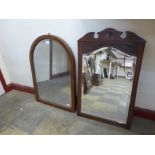 A Victorian pitch pine mirror and an Edward VII beech mirror