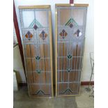 A pair of Art Deco stained glass window panes