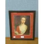 A half portrait print of a lady, framed