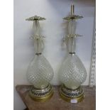 A pair of French style glass and gilt metal table lamp bases