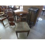 An oak barleytwist jardiniere stand, walnut folding cake stand, 19th Century chair and a walnut