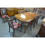 A Queen Ann style burr walnut six piece dining suite and another set of four similar chairs