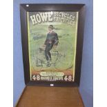 A Howe Bicyles Tricyles advertising print, framed