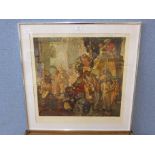 A Frank Brangwyn R.A. colour lithograph, The Merchants, framed