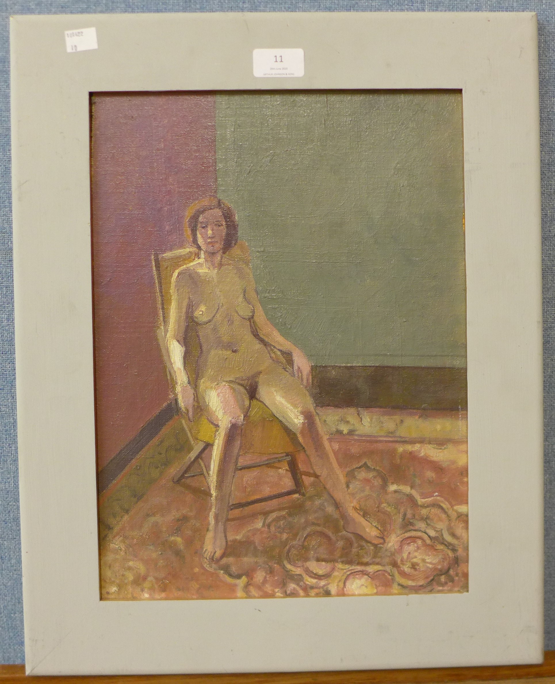 British Modernist School, portrait of a female nude, oil on canvas, indistinctly signed, 38 x 28cms, - Image 6 of 6