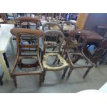 Two sets of four Victorian mahogany dining chairs, a/f