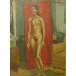 Peter Collins, portrait of a female nude, oil on board, 49 x 36cms, framed