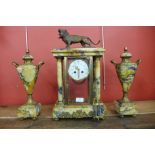 A French Sienna marble clock garniture