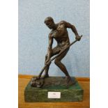 After Pierre Felix Masseau, bronze figure of a male nude with tiller, on green marble socle