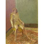 British Modernist School, portrait of a female nude, oil on canvas, indistinctly signed, 38 x 28cms,