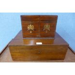 A Victorian painted rosewood liquer bottle box and another walnut box (both lacking contents)