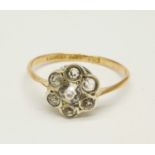 A 9ct gold and silver white stone cluster ring, N