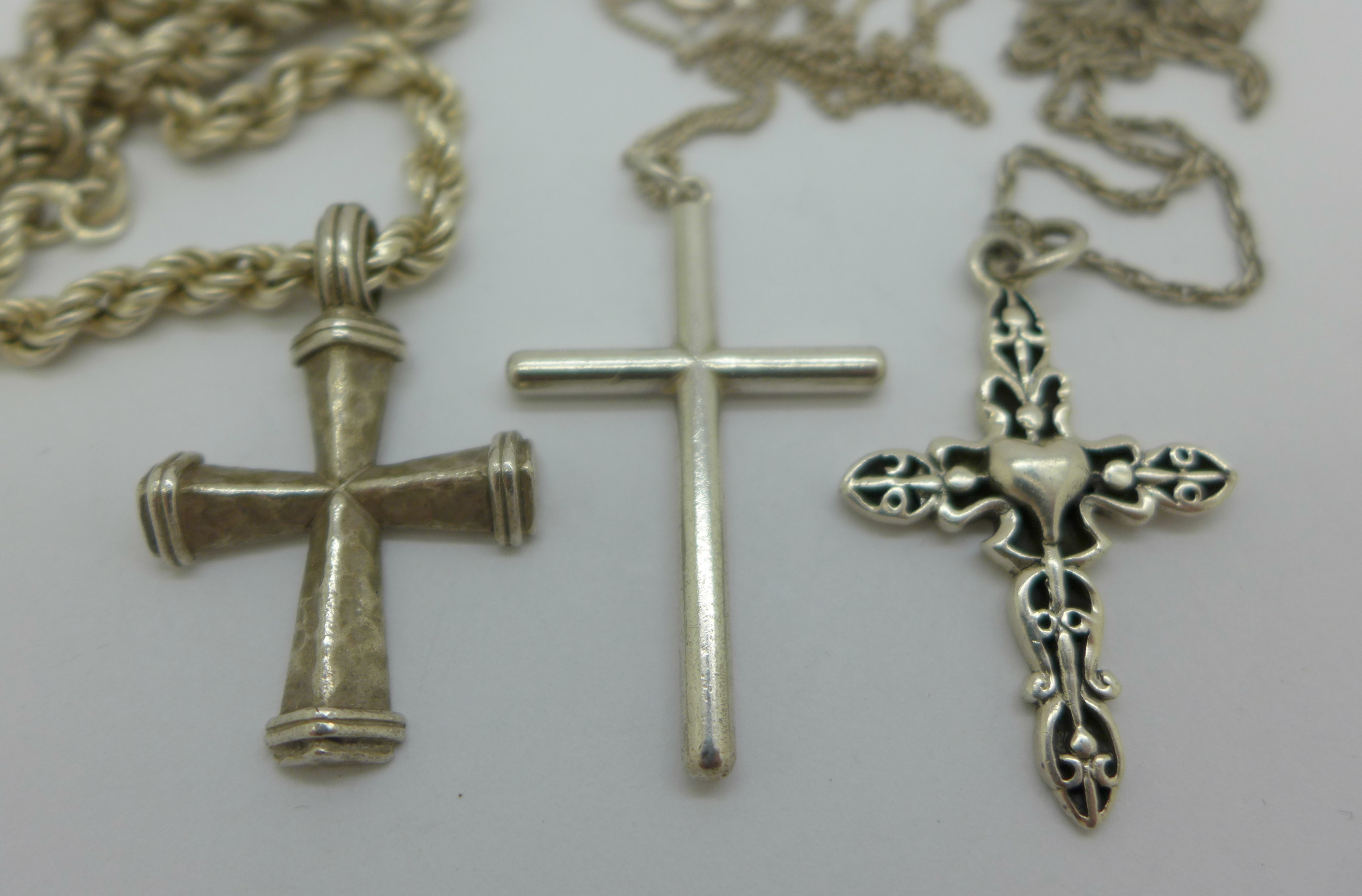 Three silver cross pendants with chains, 33g - Image 2 of 2