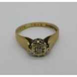 A 9ct gold and diamond ring, 2.1g, K