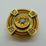 A yellow metal and diamond brooch, 5.6g, (tests as 18ct gold)