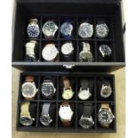 A collection of twenty military style wristwatches, in a case