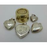 A silver 'last Rolo' and four lockets