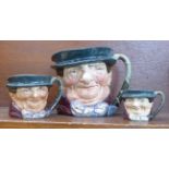 Three graduated Royal Doulton Tony Weller character jugs