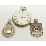 A silver fob watch, marked E. Vacheron, a/f, and two silver fobs