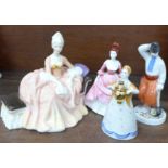 A Royal Doulton figure, Reverie and three other figures