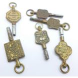 Six advertising pocket watch keys including H Samuel