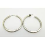 A pair of 14ct white gold and diamond hoop earrings, 10.4g, 32mm