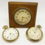 An 8 days clock and two pocket watches