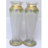 A pair of Art Nouveau style painted glass vases, 35cm