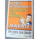 An original USA one sheet film poster for Hitchcock's Marnie with ink cinema stamp for 1964