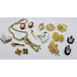 Vintage designer costume jewellery including Trifari, Monet and Corocraft