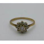 A 9ct gold cluster ring, 1.7g, P