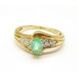 A 9ct gold, green stone and diamond ring, 2.8g, Q
