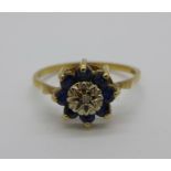 A 9ct gold, diamond and sapphire ring, 1.6g, O